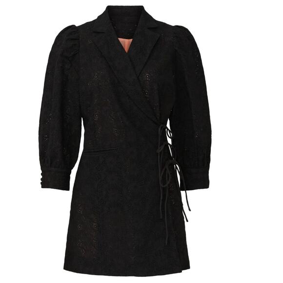 Hofmann Copenhagen Thick Lace Wrap Mini Dress SMALL Designer Puff Sleeve $480 - Picture 3 of 13
